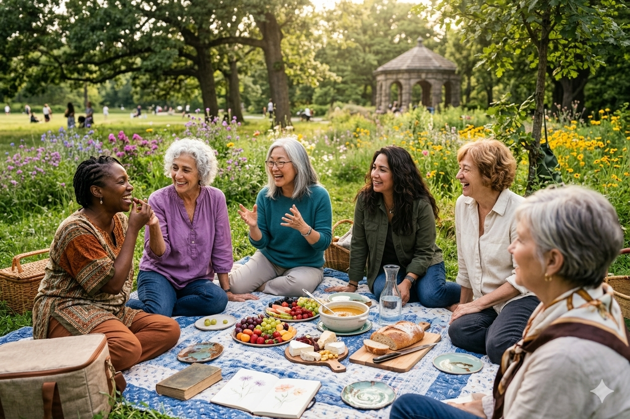 Community support setting showing inclusive guidance and safe access to help