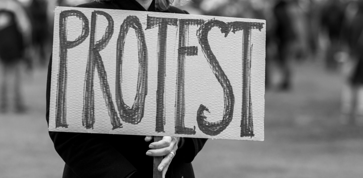 An individual protesting