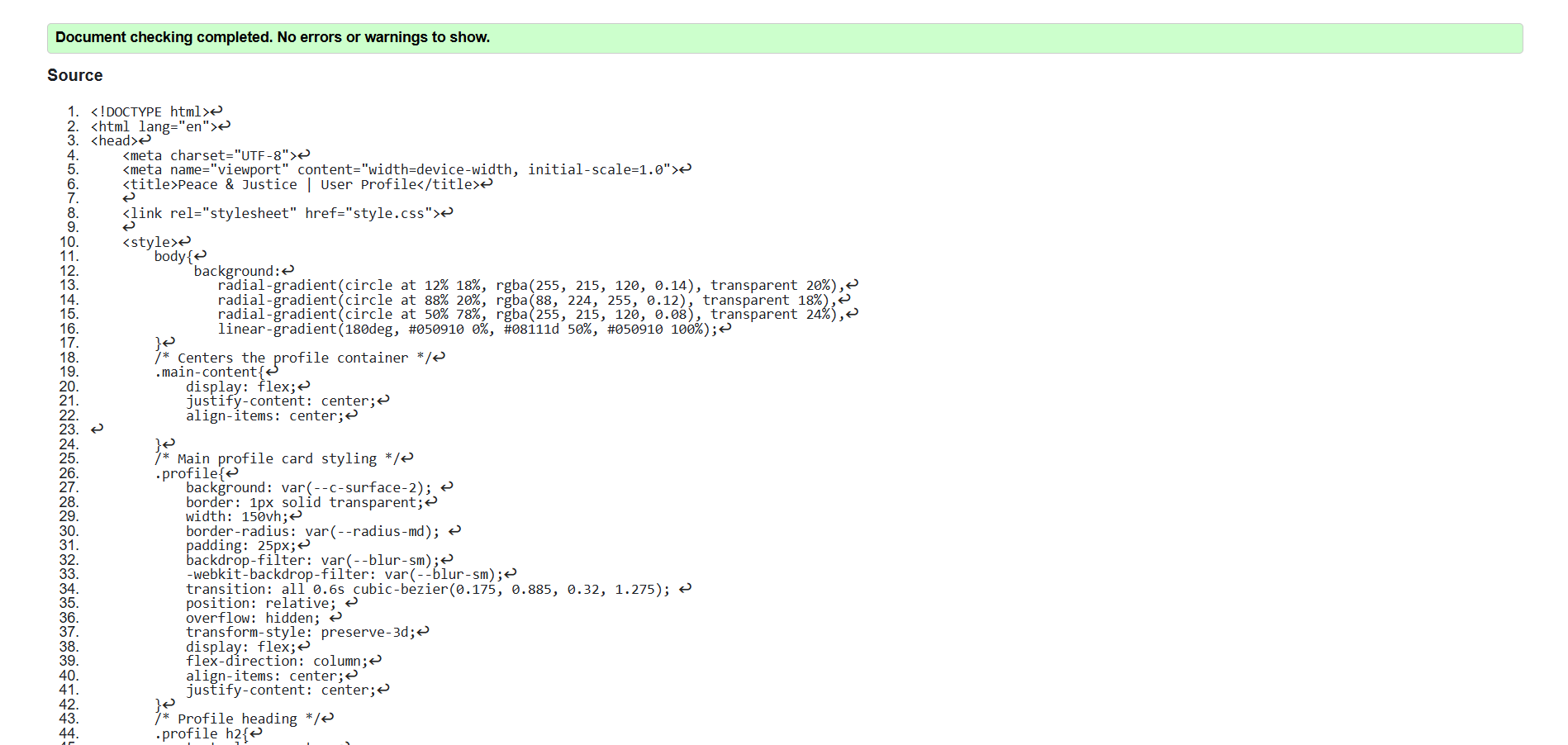 W3C validation result for profile.html